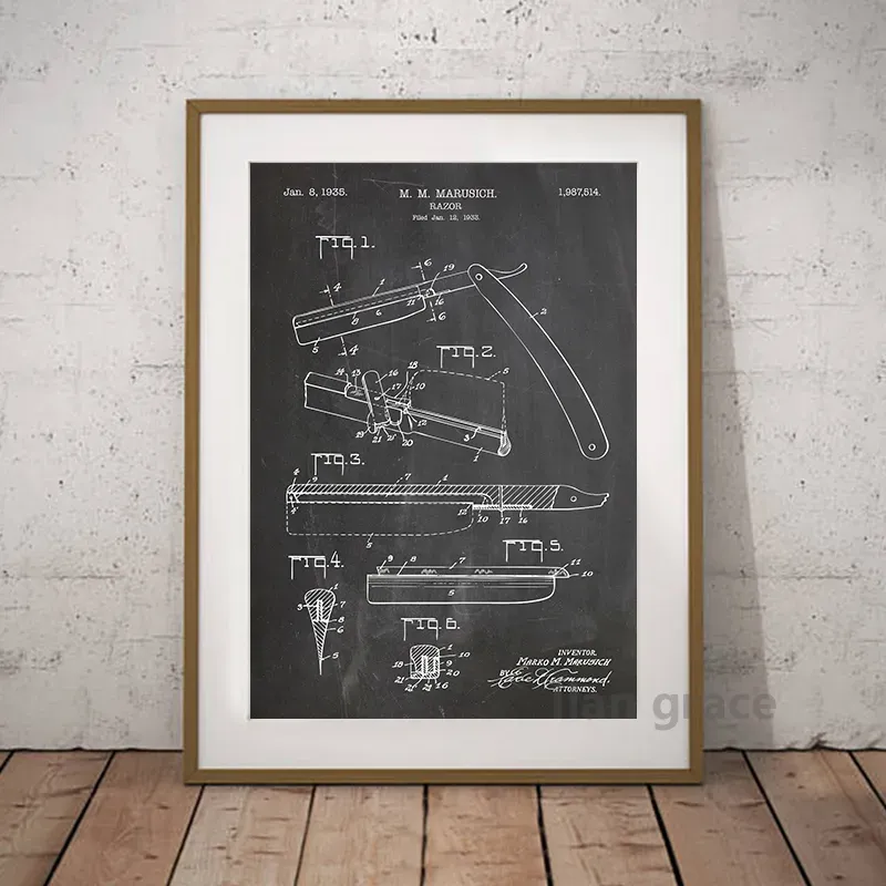 Barber Patent Blueprints Vintage Plakat