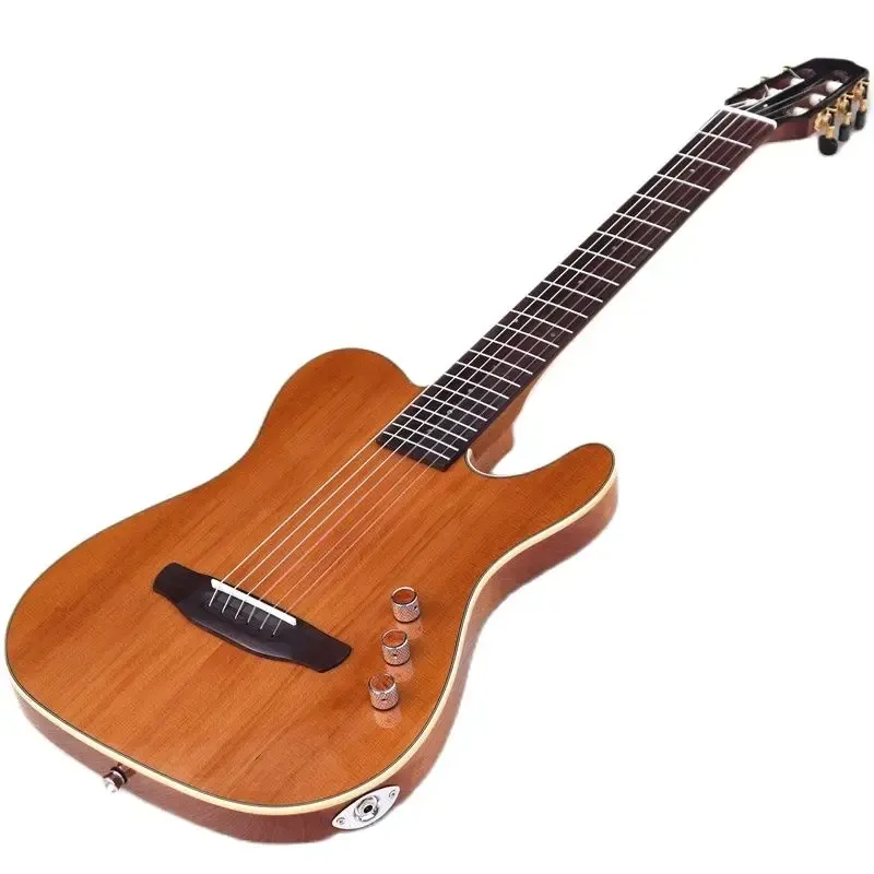 Cabos Corpo fino guitarra clássica silenciosa de 39 polegadas de alta grau 22 trastes de madeira maciça de cedro vermelho top okoume de volta e guitarra clássica lateral
