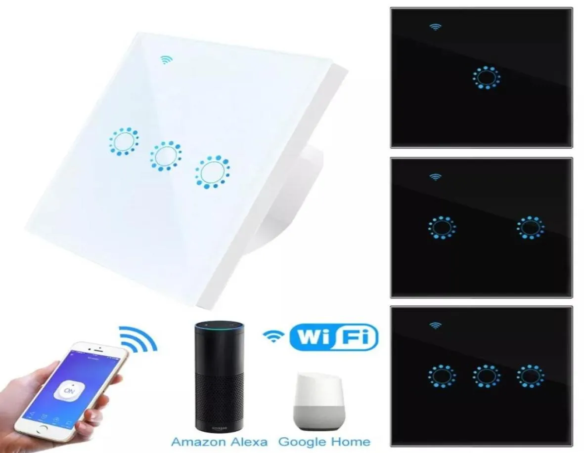 WiFi Smart Light commutateur en verre Panneau tactile Interrupteur compatible avec Alexa Google Home Smart Mur Switch 10A 90250V Timer de l'application de téléphone F19410890