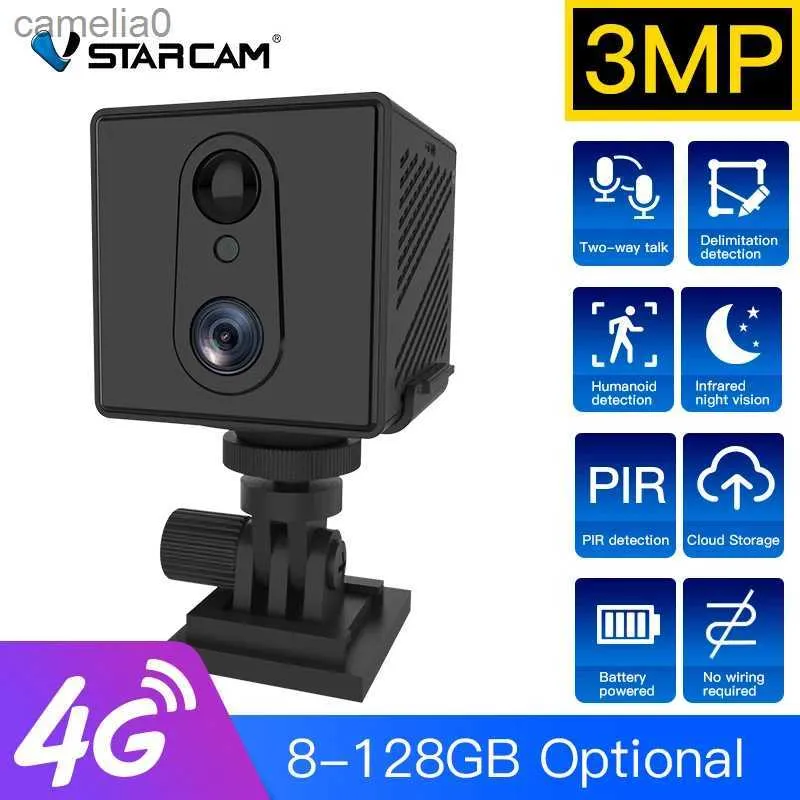 Telecamere IP VStarcam 4G SIM Card Mini Camera 3MP 1080p Monitoraggio wireless Wireless Vision Night Vision a batteria da 3000 mAh WiFi IP Camerac240412