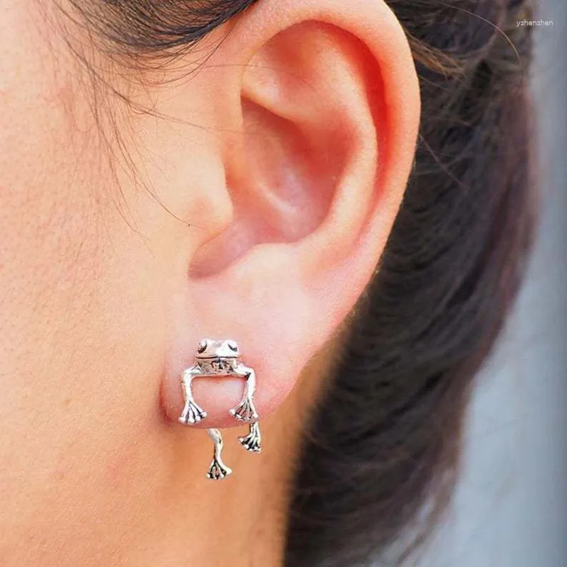 Boucles d'oreilles Stud Retro Frog pour les femmes filles drôles mignonnes mignonnes portez quotidien