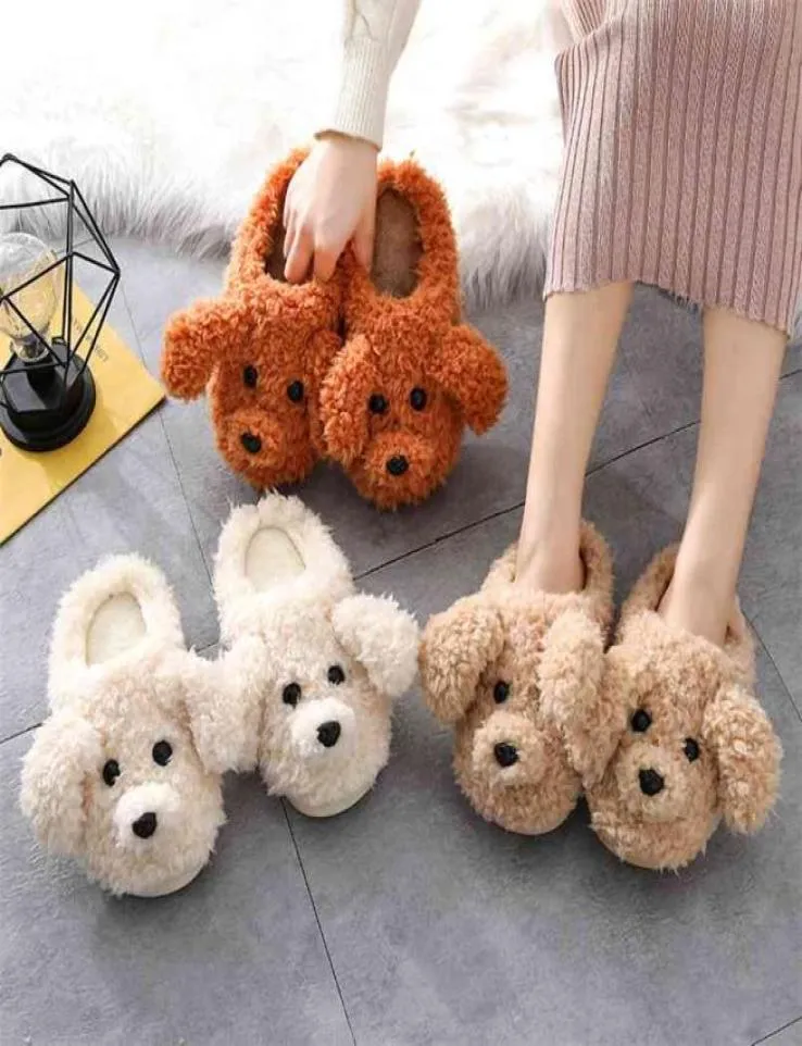 Lifelike 3d Teddy Dog Dog Frauen Männer Plüsch Pantoffeln Winter warme weiche Sohle Schuhe Paare Haus Damen Innenschlafzimmer Schlupf auf Pelzrutschen 28957401