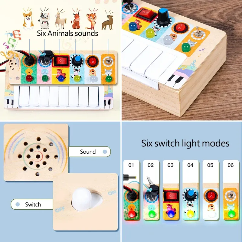 Montessori Toys Busy Board For Toddlers 2-4, LED Musical Light Switch