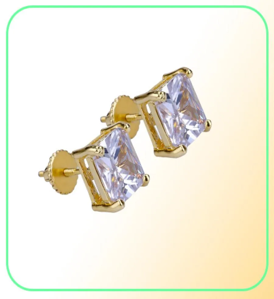 Heren Hip Hop Stud oorbellen Sieraden Hoogwaardige mode Gold Silver Square Simulated Diamond Earring 6mm7033870