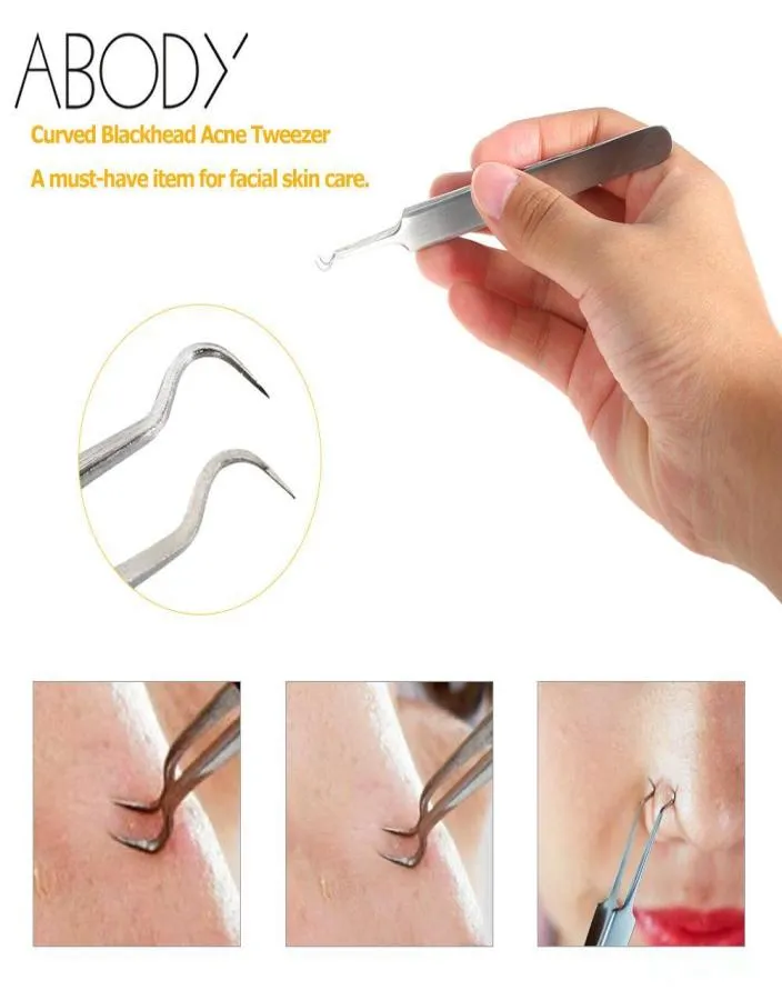 Wholesale-Bend Curved Blackhead Clip Tweezer Stainless Steel Pimple Comedone Remover Extractor Facial Skin Cleaning Tool4405717