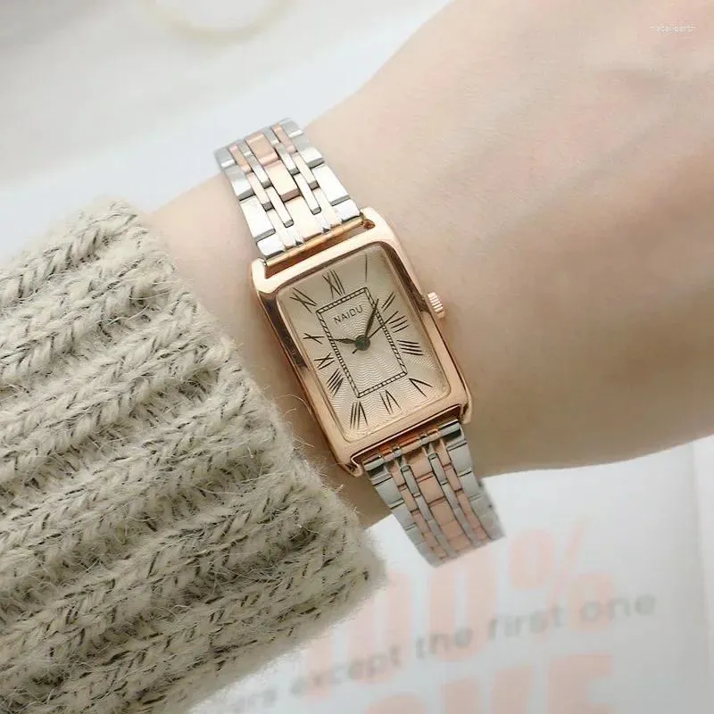 Wristwatches Watches For Women Rectangular Roman Scale Ladies Steel Strap Watch Fashion Trend Thin Quartz Relogio Feminino