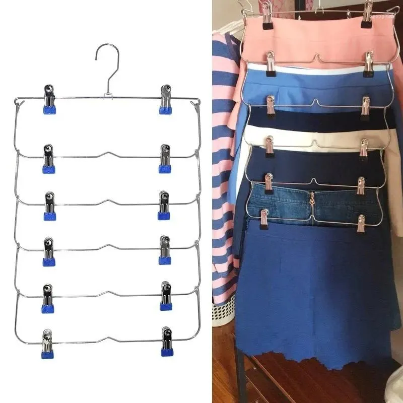 Hangers 6 Layer Clothes Multilayer Skirt Trouser Hanger For Pants Non Slip Metal Clips Clothing Storage Rack Holder