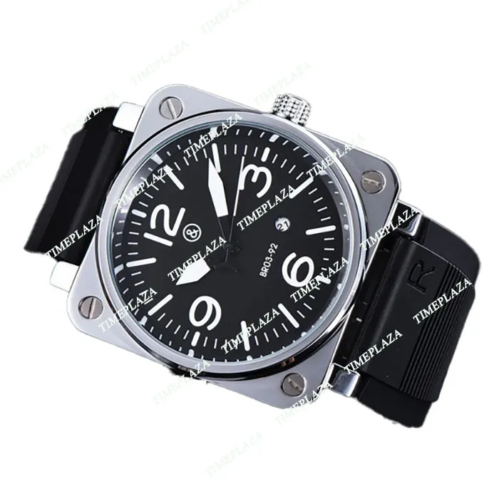 Model Top Brand Luxury Wristwatch Rubber Strap Band Quartz Bell Multifunktion Business rostfritt stål Case Men Ross Square Watch Presentklocka