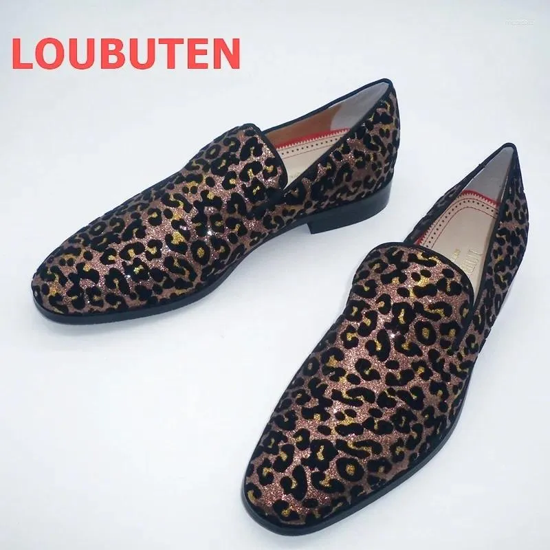 Sıradan Ayakkabı İtalya Tarzı Siyah Süet Erkekler Leopar Baskı Altın Glitter Loafers Erkekler Partisi ve Ziyafet Üzerinde Lüks Kayma