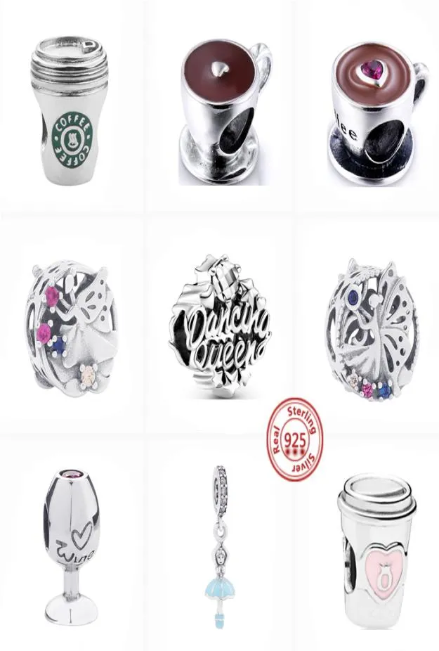 Original 925 Silver Dancing Queen Wine Coffee Cup Beads Fit Charms Silver 925 Armbandstillbehör Kvinnor DIY -smycken3417736