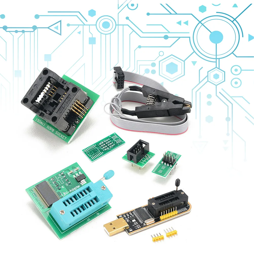 CH341A 24 25 Serisi EEPROM Flash BIOS USB Programcı Modülü + SOIC8 SOP8 Test Klibi + 1.8V Adaptör + SOIC8 Adaptör DIY Kiti