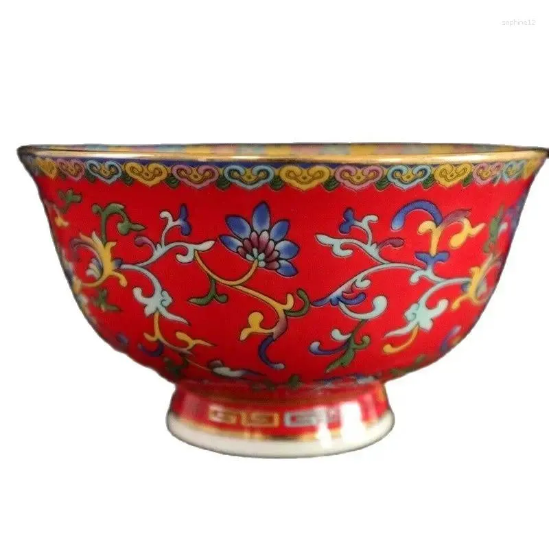 Decoratieve beeldjes China Old Porselein Rood geschilderde gouden pastel Fu karakter Chinese maaltijdkom