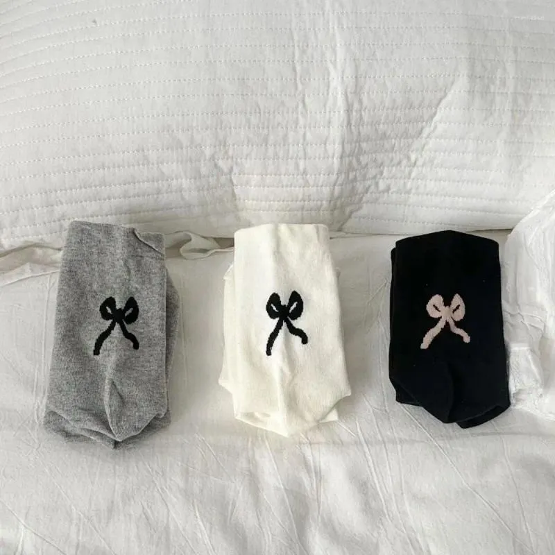 Women Socks Long Tube Women's Cotton Korean Black/White/Grey Breathable Street Pile Sock Bow Casual Four Seasons