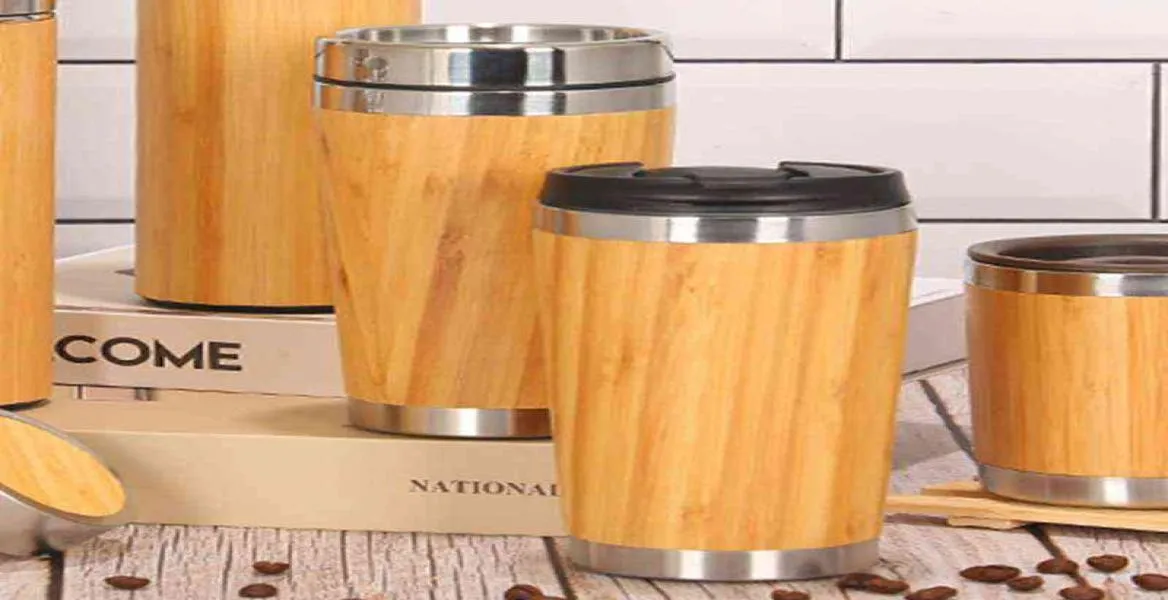 Roestvrijstalen voering tuimelaar houten geïsoleerde koffie mok reiscamping cup thermosfles met dekselcadeau 2111238969848