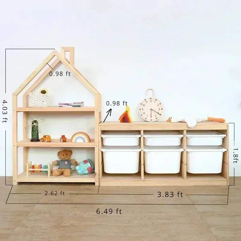 Montessori Wooden Shelf Storage Box for Toy Toddler Living Room Cabinets Children Furniture Bedroom Bookcase Estanteria Madera