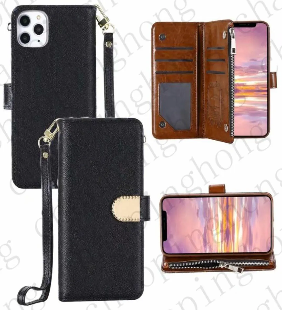 Fashion Wallet Cases Kartenhalter Reißverschlussbeutel für iPhone 14 13 12 Pro Max 11 xs XR PU Leder Flip Magnetic Hülle Schutz Shell9634251