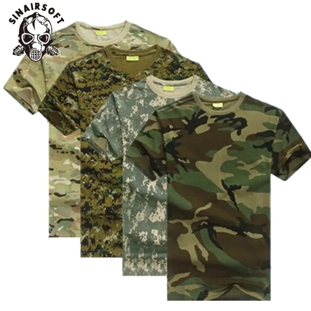 屋外層狩猟カモフラージュメンズTシャツ通気可能な軍隊戦術戦闘ドライスポーツ迷彩屋外キャンプティー