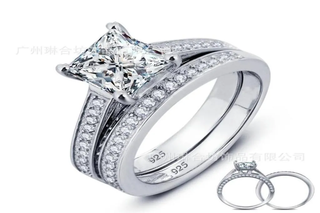 NOUVEAU REAL 925 Anneau en argent sterling pour femmes Princess Cut Rague de mariage Bijoux N60247D7712672