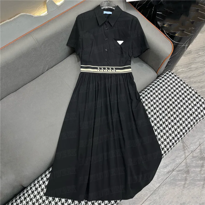 Metal Badge Polo Shirts Dresses For Women Short Sleeve Long Dress Designer Waist Letter Webbing Casual Skirts Clothing