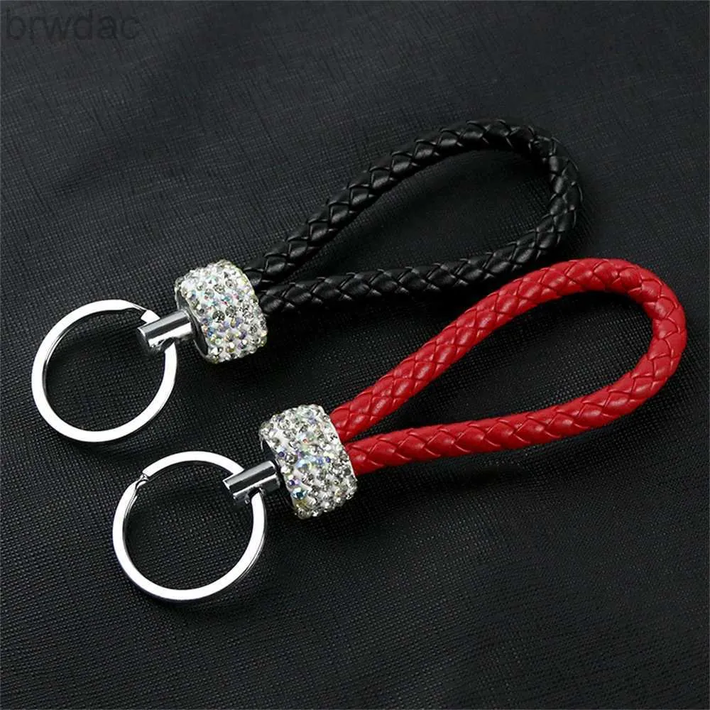 Key Rings Fashion Pu Leather Blaided Rope Keychain Glitter Rhinestones Key Ring For Women Men Classic Car Key Holder Accessoires Geschenk 240412