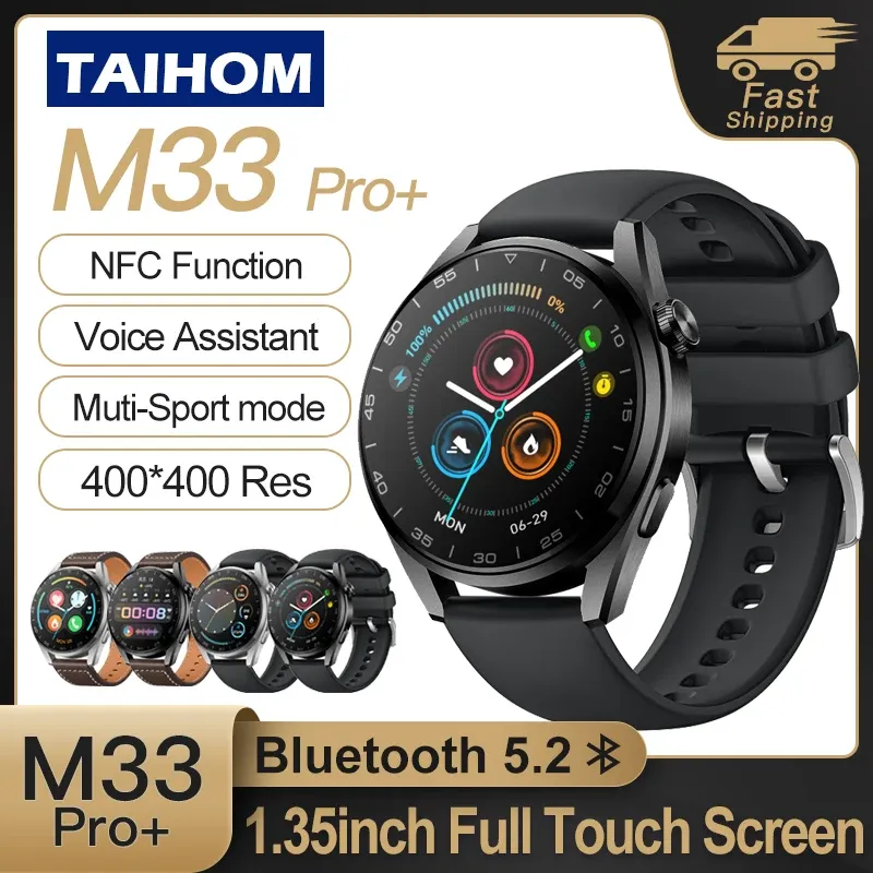 Watches Taihom Smart Watch Men Women M33 Pro Plus for Huawei 400*400 Resolution NFC Bluetooth Call Voice Assistant IP68 Waterproof