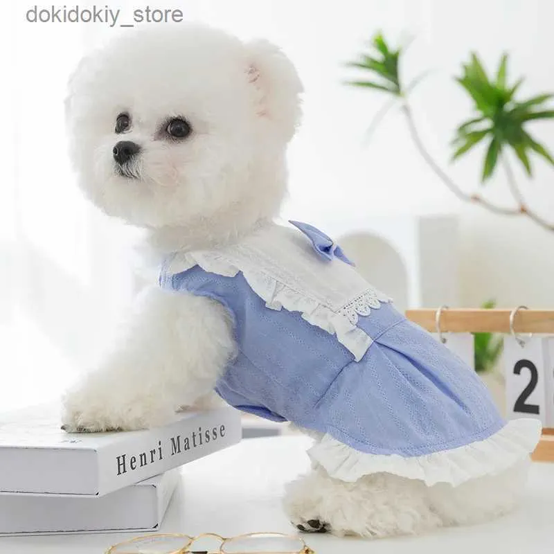 Odzież dla psów nowa moda Bichon koronkowe szelki spódnica sprin i letnia do ubrania łuk do sukienki Yorkshire Teddy pudle pese clothin xs-xl l49