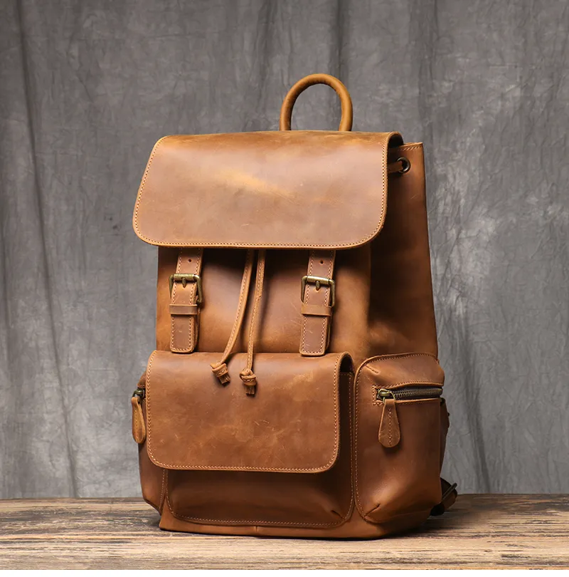 Vintage Leather Backpack for Men - Large Capacity Travel