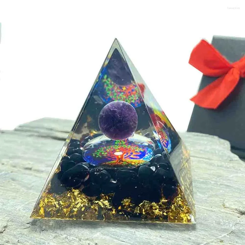 Figurine decorative Orgonite Energia piramide Orgone piramide ametista sfera vita albero guarigione di cristallo emf protezione meditazione yoga quarzo