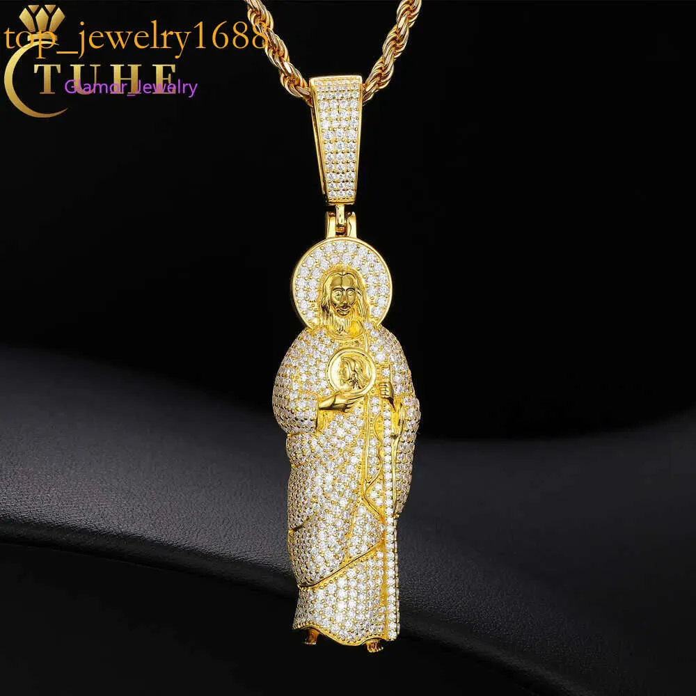 Pass Diamond Tester Moissanite Iced Out San Judas Tadeo Pendant Sterling Sier Hip Hop Mens VVS Mossanite Jesus Necklace