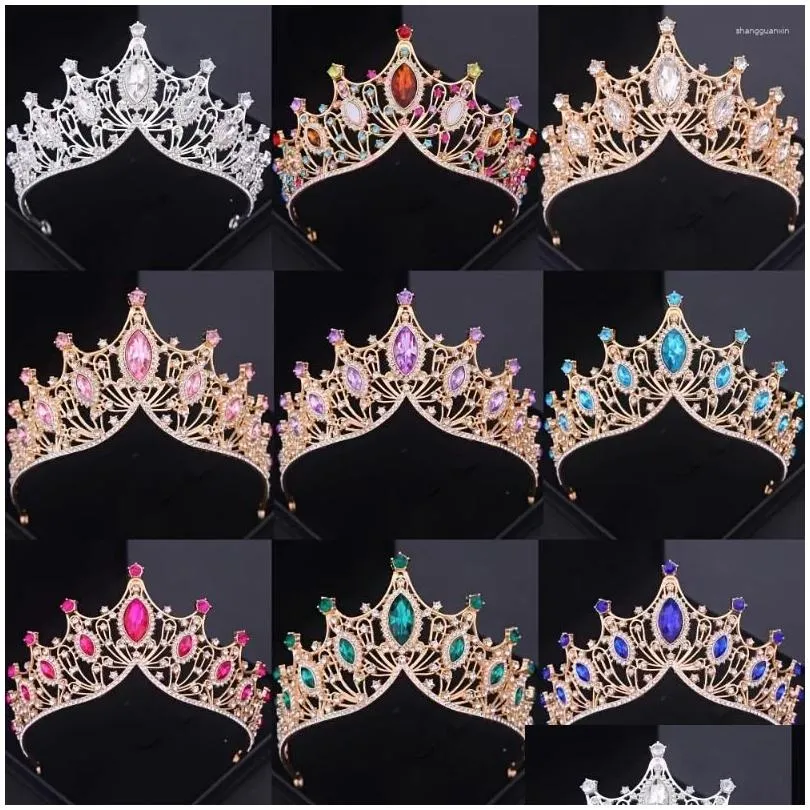 Clip per capelli Barrettes Tiara corona di cristallo barocco per donne sposa vintage rinostone ballo di marina di sposa diadema di gioielleria gocce di gioielli Delive otg7a