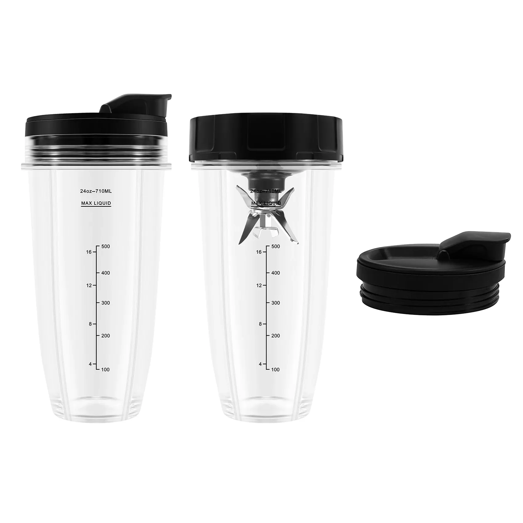 Blender Adblender Replacement Parts for Ninja, 2 24oz Cups with Togo Lids, 7 Fins Extractor Blade, for Nutri Ninja Auto Iq