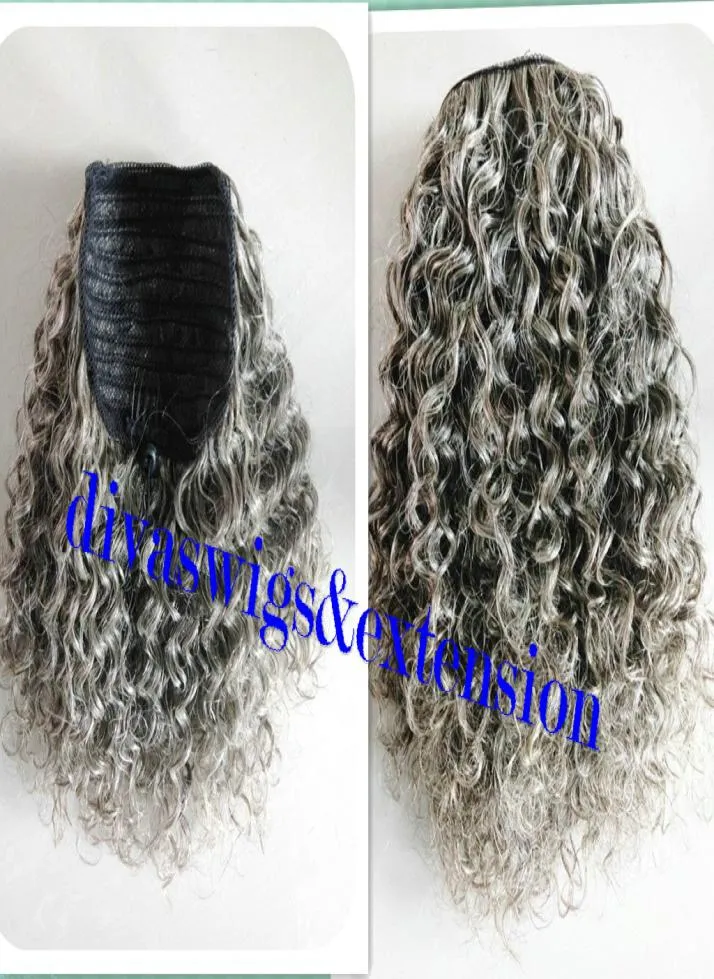 100 Real Human Grey Puff Afro Ponytail Hair Extension Clip dans Remy Coily Kinky Curly DrawString Ponytails Grey Hair Piece 120G9263965