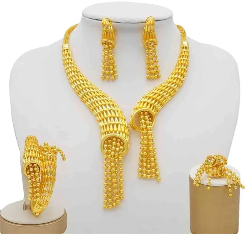 Set di gioielli a colori in oro 24K per donne orecchini da collana di lusso da sposa set di bracciale set di regali di nozze africane indiano 2107207868111