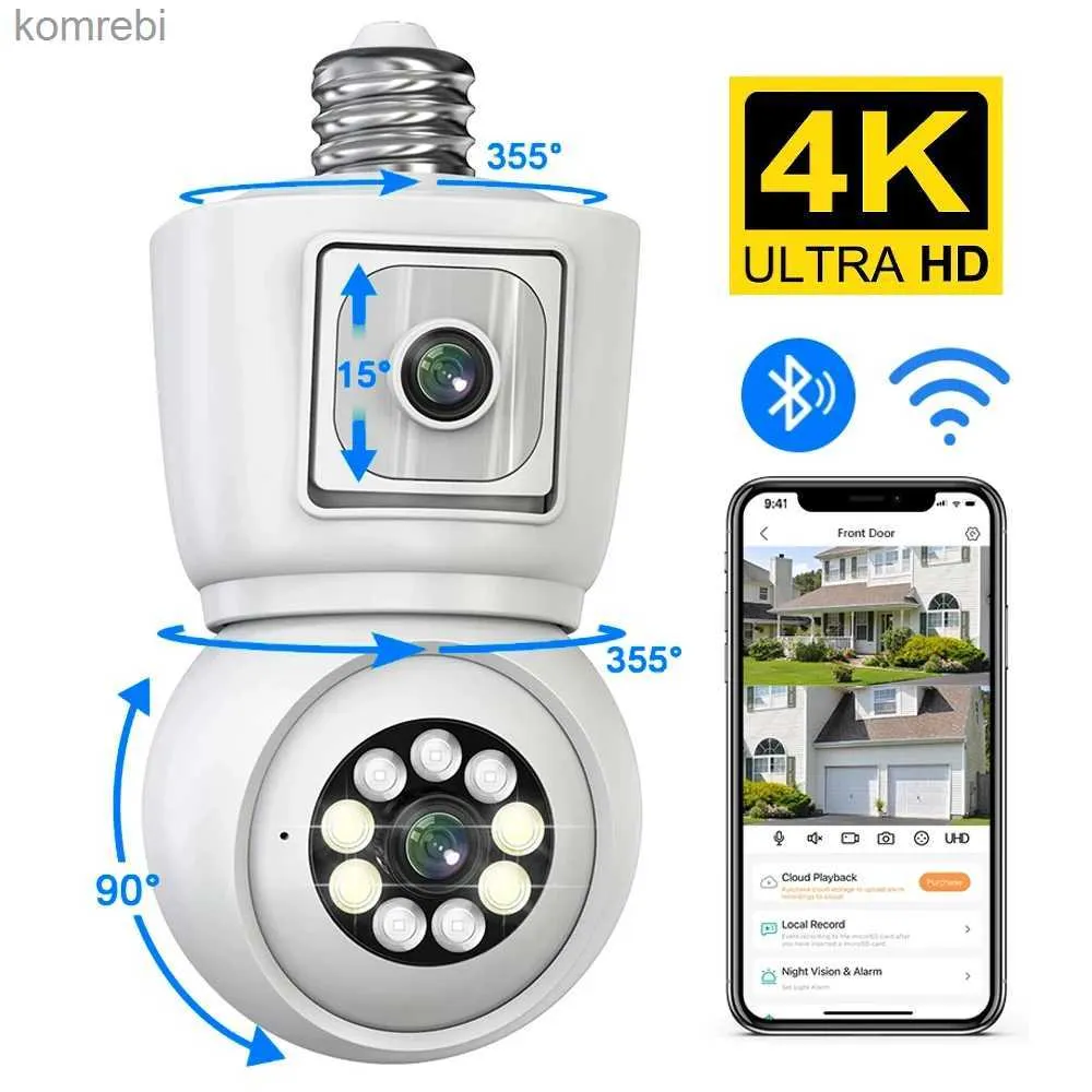 PTZ Cameras ISEE 8MP 4K E27 BULB WiFi PTZ Camera AI Human Tracking Indoor 4MP Security Monitoring Camera Coll Color Light Vision Audio C240412