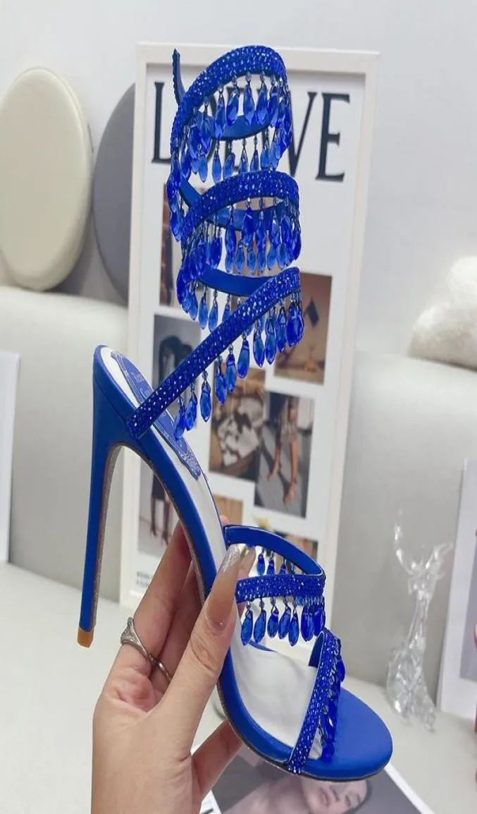 Сандалии Twining Fomens Shoes Sandal Luxury Designer Crystal Lamp Penne Iffone Foot Cring Кольцо на высоком каблуке с узкой полосой 10 см. Фабричная обувь3706945