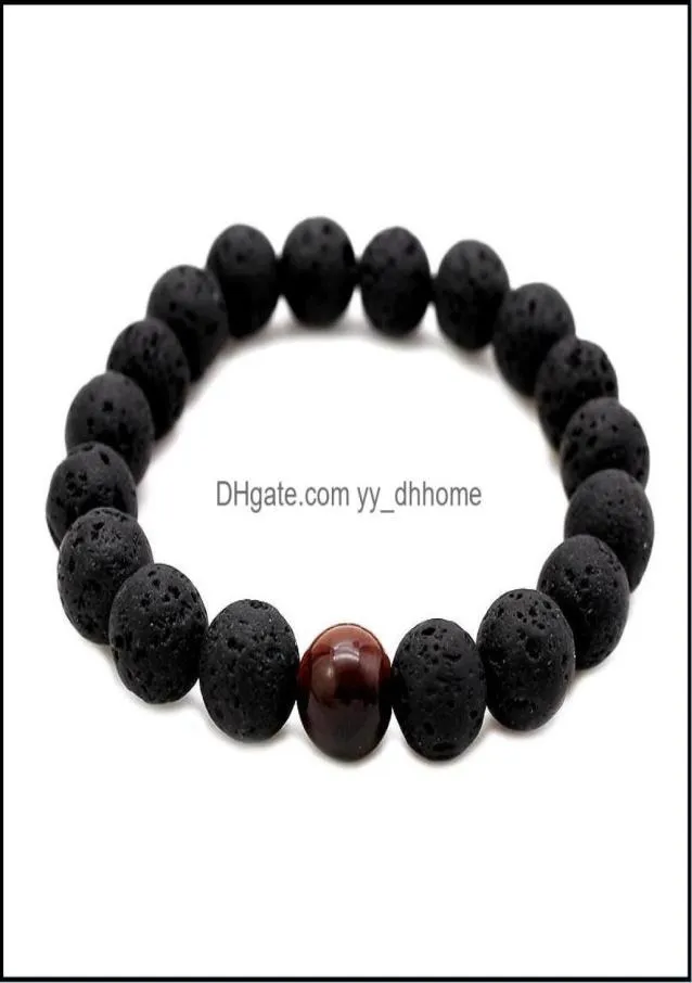 Стуковые пряди из бисера браслеты ювелирные изделия мода Мужчина Лава Бусины черные вулканические рок -рок -тигрные глаза Энергетическая камень