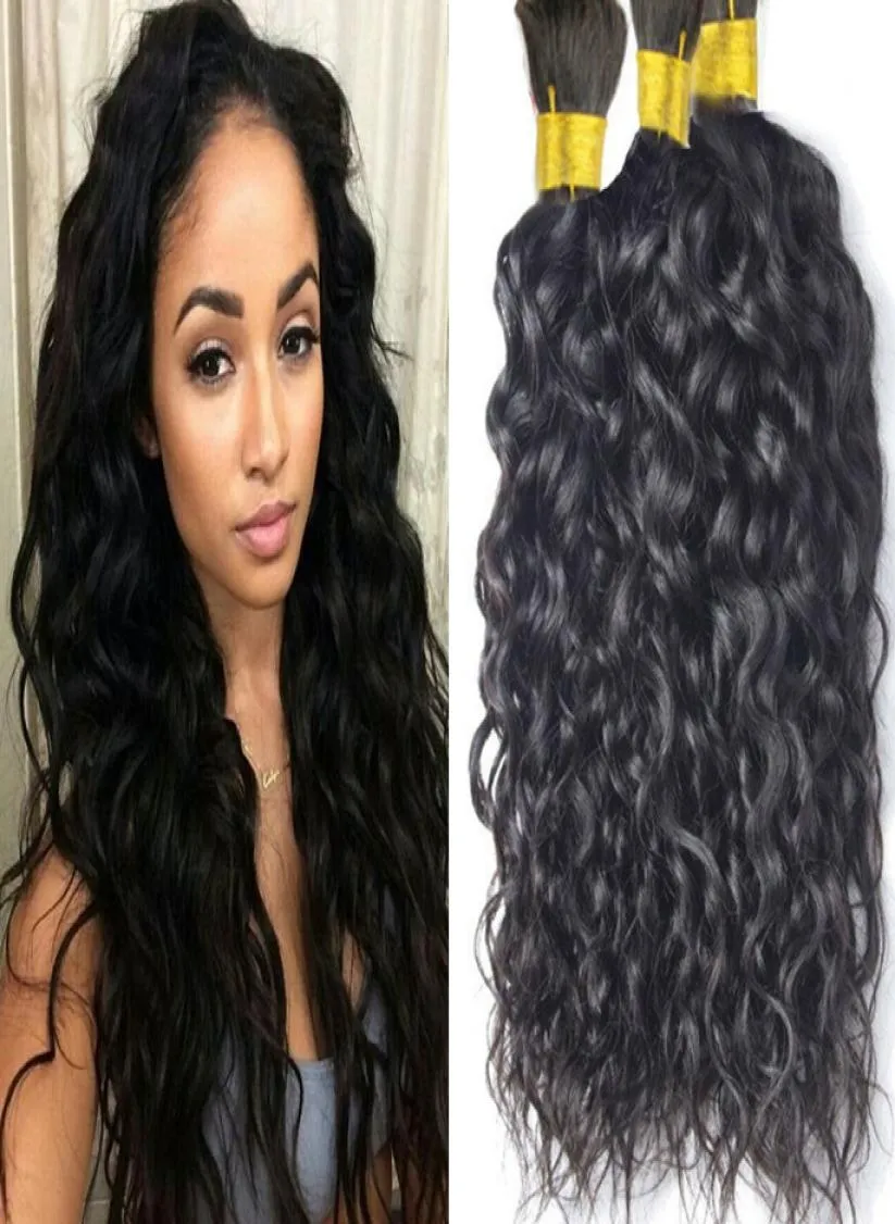 WholeBrazilian Water Wave Human Braiding Hair Bulk 3pcs lot 8A Grade Brazilian Water Wave Human Hair For Braiding Bulk No Att6826279