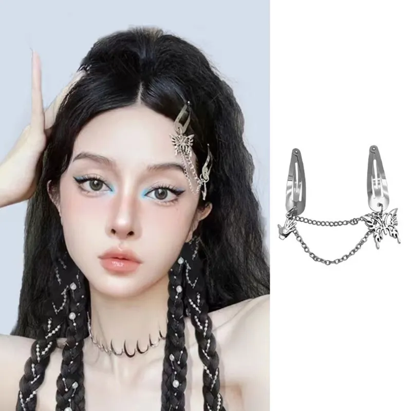 Barrette à Cheveux Gothique Steampunk Avec Chaînes - Accessoire Coiffure Vintage Pour Femmes Style Lolita Punk - Alliage - 10.5x5.5 Cm
