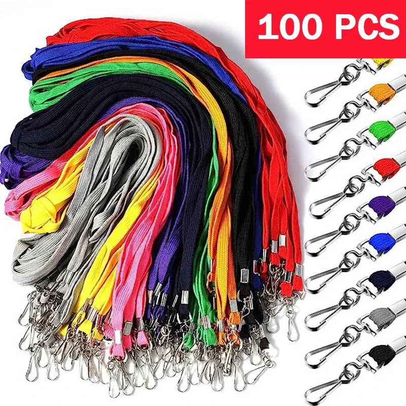 Anneaux 100pcs / lot Black Black Red Green Lanyards Séfigence Corde Nou pour le support de carte Keychain ID Carte en gros Landyard