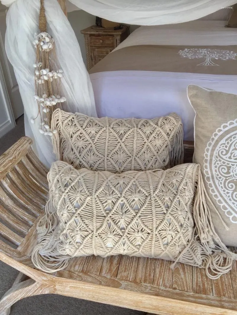 Poduszka boho w stylu Linia z frędzlami Śliczne koło marokańskie / ręcznie wykonane tkane obudowa makrama domowa sofa dekoracyjna kropla