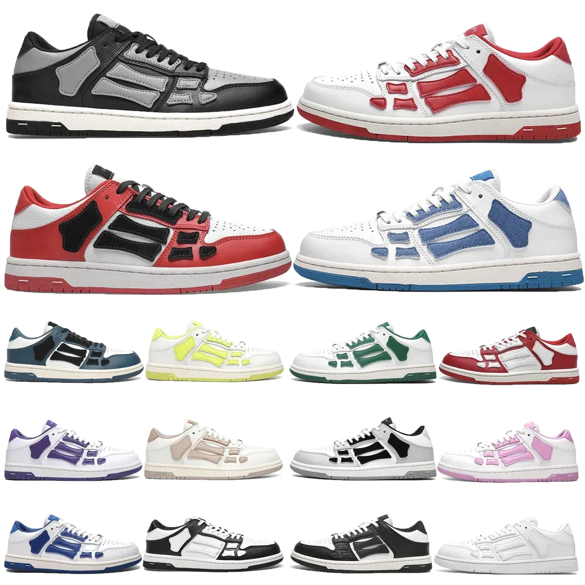 2024 Top designer esqueleto casual skel alto sapatos baixos laços up treinadores brancos preto azul verde esqueleto runner esportes masculinos tênis 36-45