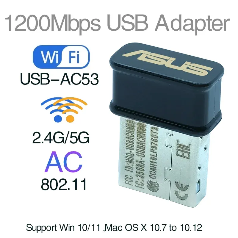 Kaarten gebruikt 1200 Mbps Wireless USB WiFi LAN -adapter Dongle Dual Band 2.4G/5GHz USB 2.0 802.11ac voor laptop desktop win 10 11