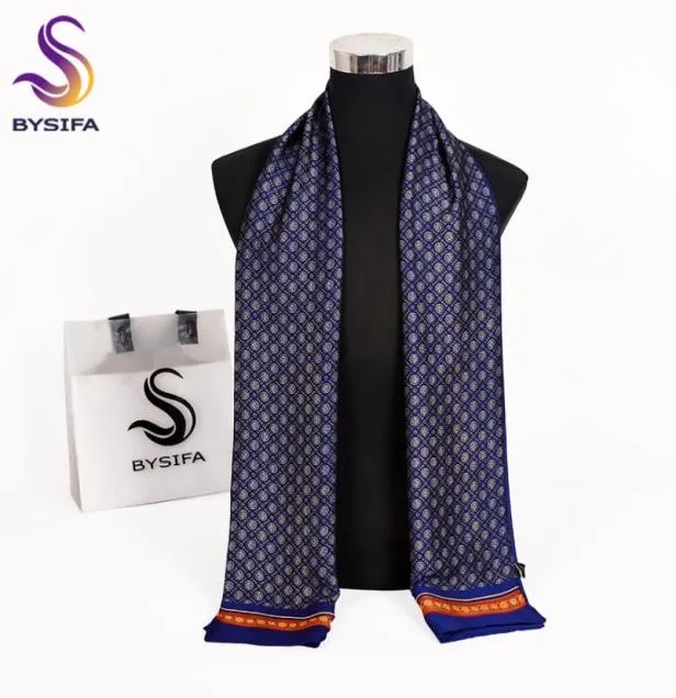 Bysifa Nouvelle marque Men foulards automne de mode hivernale mâle mâle bleu bleu chaud long de la soie cravat fou de haute qualité 17030 cm CX20086996794