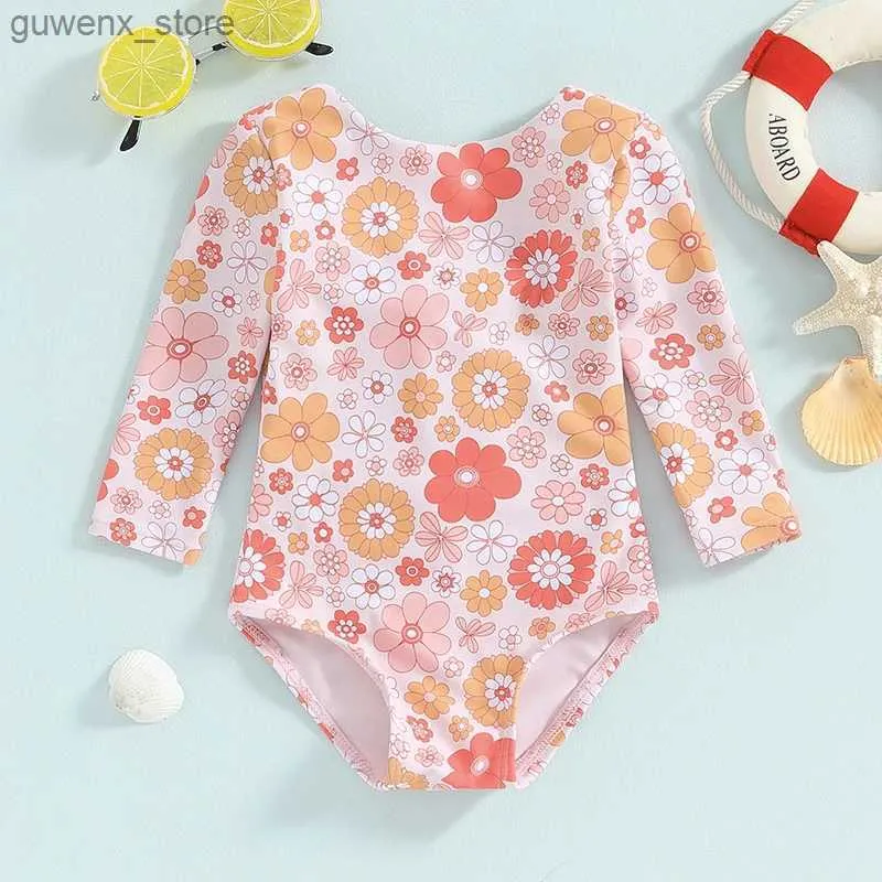 Bikini imprimé pour les enfants en une seule pièce avec sangle de bain à manches longues sans dos de sangle de set de bain imprimé Summer Summer Y240412