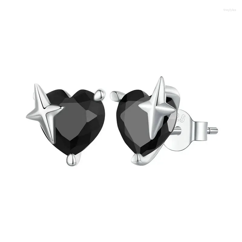 Boucles d'oreilles Saut-produit 925 STERLING Silver Charms Black Zircon Retro Heart Femme Personnalité Cool Stylestar