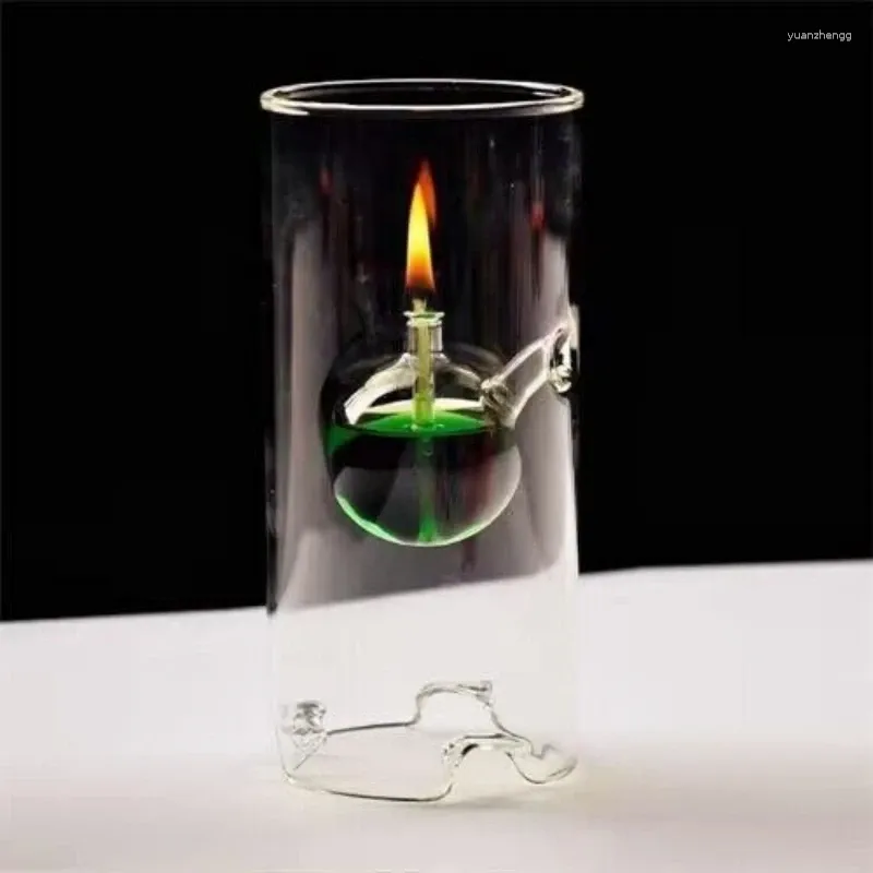 Titulares de vela transparente Candlestick de vidro de 15cm Lâmpada de óleo Interior Câmara de luz Vintage não incluída