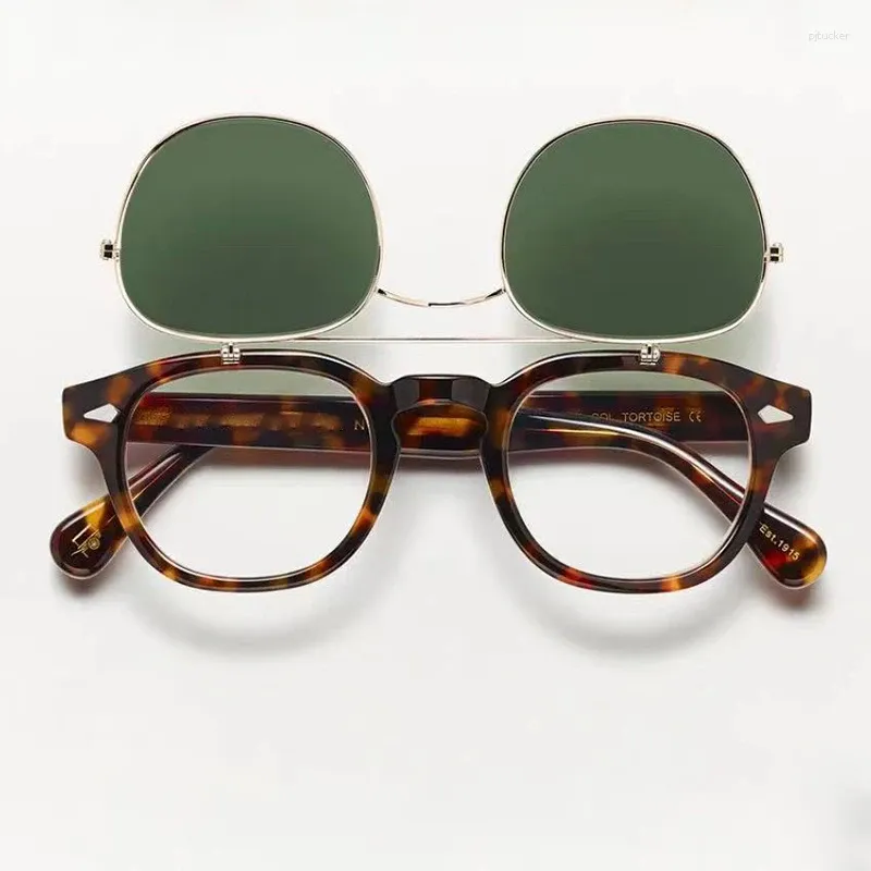 Sunglasses FLIPTOSH Clip Up Handmade Thick Acetate Designer Brand Men Eyeglasses Classical Retro Glasses