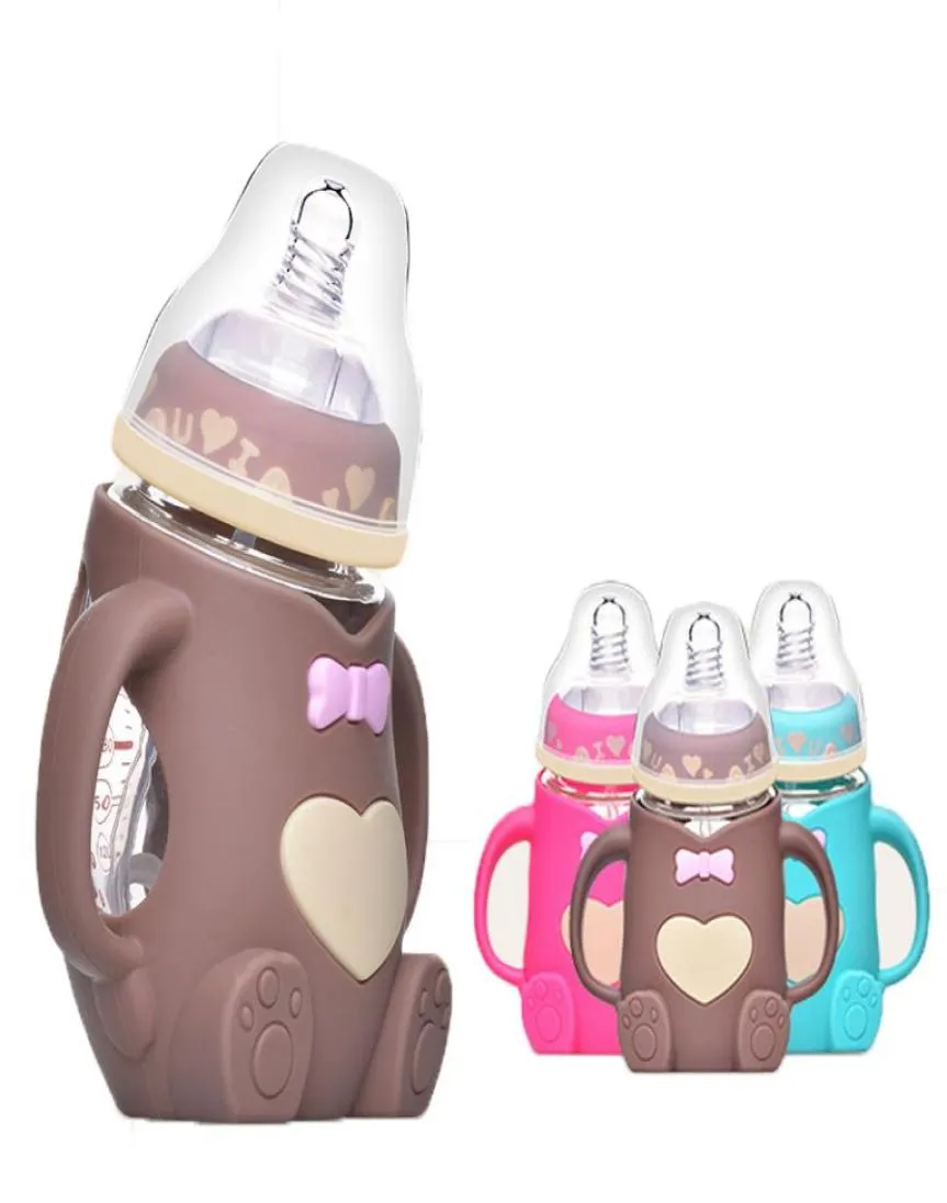 240 ml Baby Silicone Milk Feeding Bottle Mamadeira Vidro BPA Safe Spädbarnssaft Vatten Matning Bottle Cup Glass Nursing Feede3354507