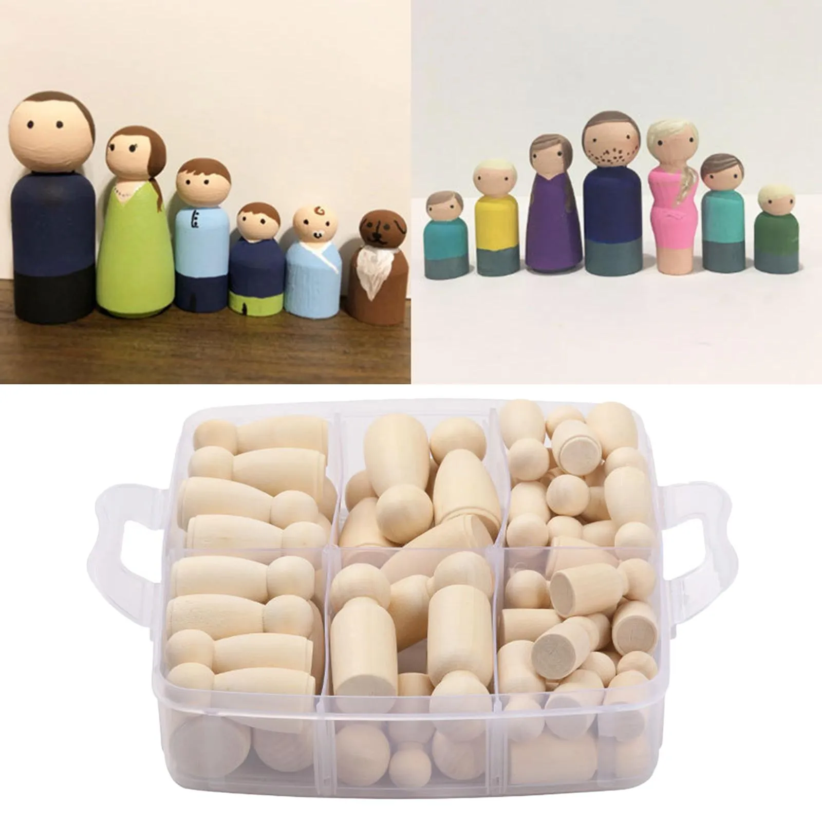 50 Pieces Unfinished Wooden Peg Doll, Wooden Doll Wooden Toy