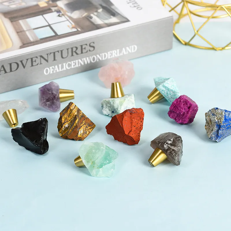 Irregular Natural Stone Cabinet Knobs Ore Rock Crystal Quartz Cupboard Drawer Pulls Handle Raw Gemstone Furniture Ornament Gift